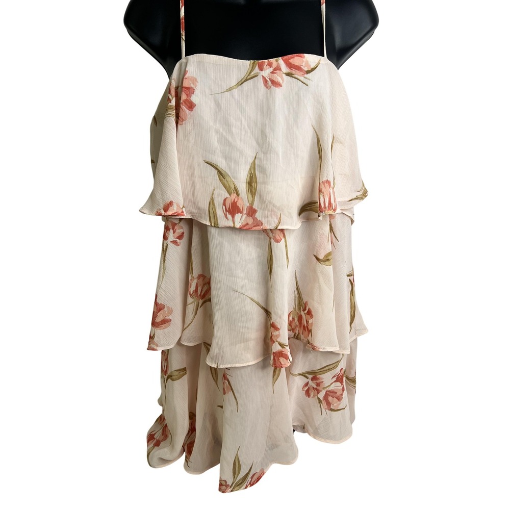 A‎ New Day Dress Womens Small Pink Floral Tiered Ruffle Cami Sleeveless Lined